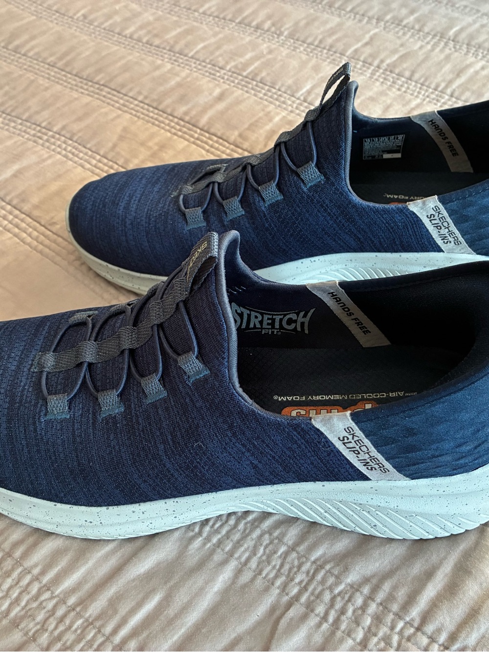 Skechers Blue Knit Slip-On Sneakers with Gray Accents - Picture 2 of 6